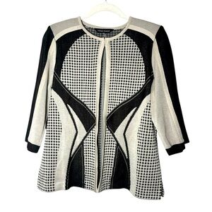 Ming Wang Open Front Sz PM Cardigan Jacket Geometric Print Neutral Earth Tone